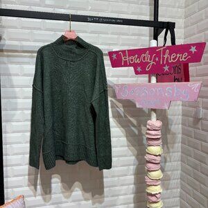 Mock Neck Ribbed Hem Sweater- KS6019